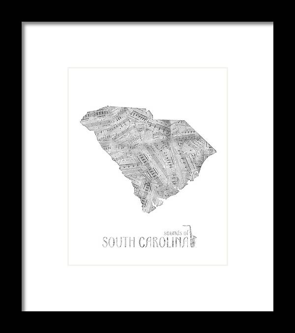 South Carolina Framed Print featuring the digital art Soutih Carolina Map Music Notes by Bekim M