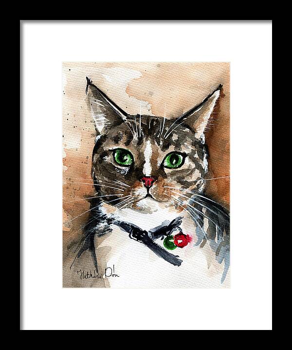 Cat Framed Print featuring the painting Sox the Rescued Tabby Cat by Dora Hathazi Mendes