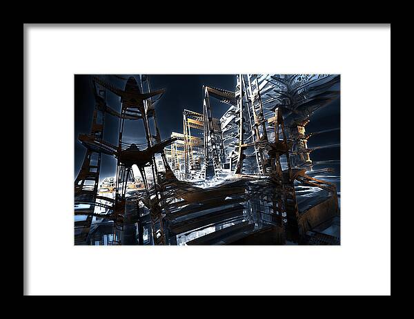 Sciencefiction Scifi Grunge Dystopian Architecture Building Fractal Fractalart Mandelbulb3d Mandelbulb Framed Print featuring the digital art Space Complex by Hal Tenny