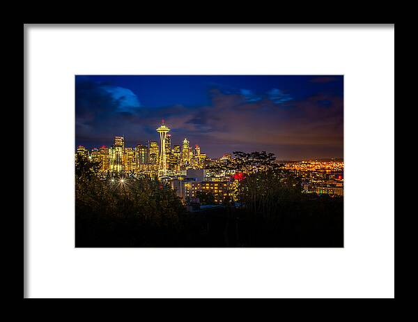 Seattle Framed Print featuring the photograph Space Needle in Seattle after dark by Claudia Abbott
