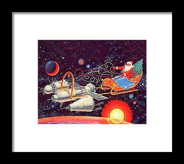 Space Framed Print featuring the mixed media Space Santa Claus by Long Shot