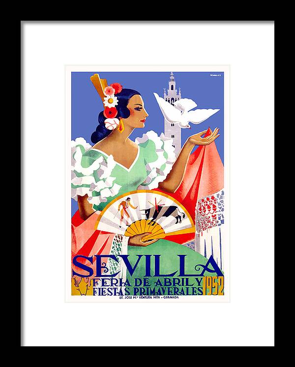 1952 Seville Spain April Fair Poster Framed Print by Retro Graphics