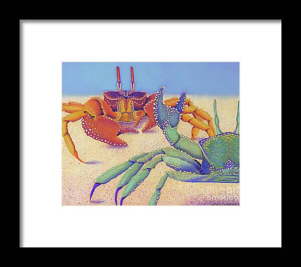 Crab Framed Print featuring the pastel Sparring for Supper by Tracy L Teeter 