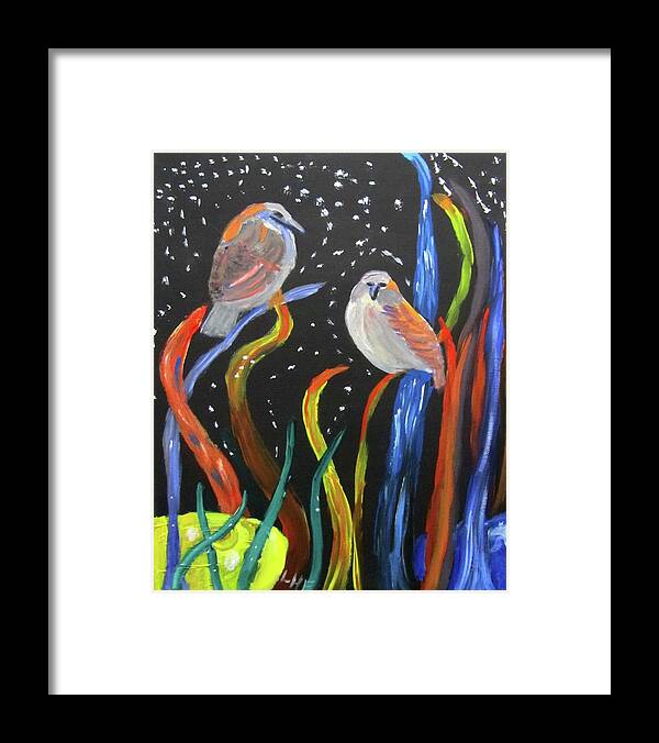 Sparrows Framed Print featuring the painting Sparrows inspired by Chihuly by Linda Feinberg