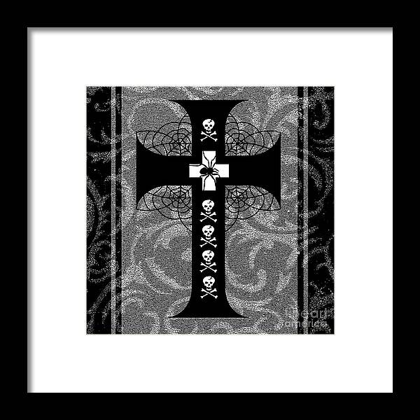 Spiderweb Framed Print featuring the digital art Spiderweb Skull Cross by Roseanne Jones
