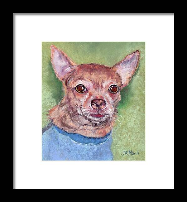 Dog Portrait Framed Print featuring the pastel Spike by Julie Maas
