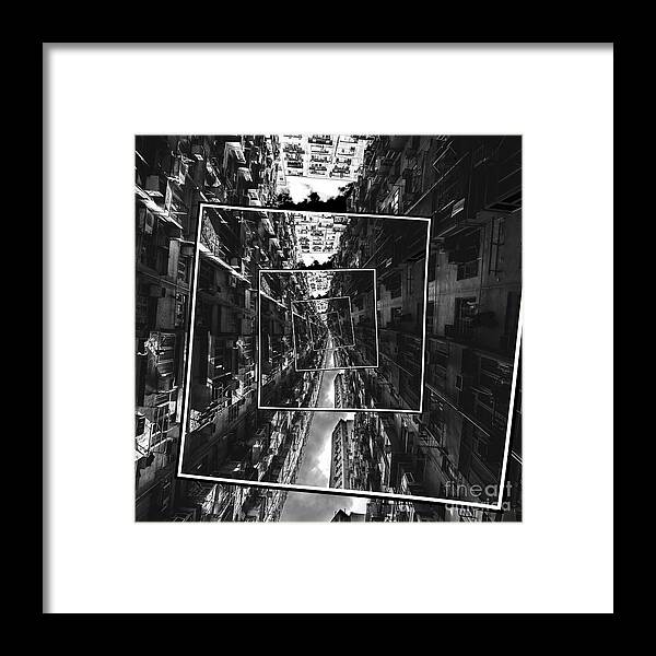 Black And White Framed Print featuring the digital art Spinning City by Phil Perkins