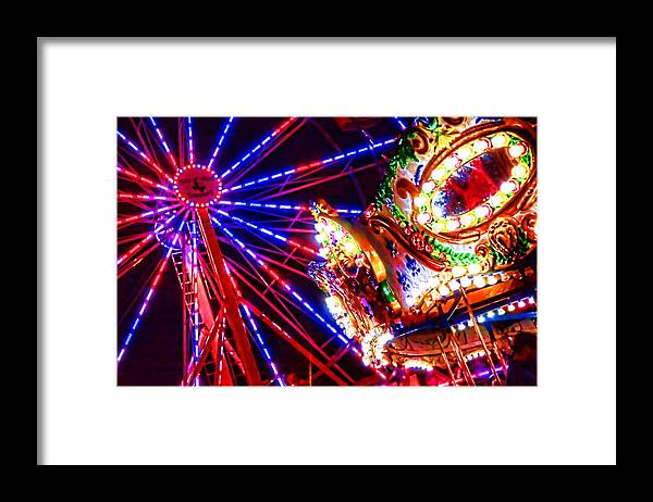 Carnival Rides Framed Print featuring the photograph Night Lights at County Fair by Toni Hopper