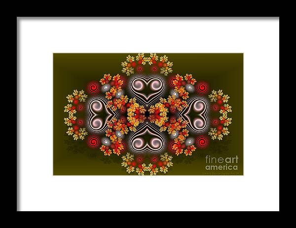 Digital Framed Print featuring the digital art Spiral Hearts and Flowers by Sandra Bauser