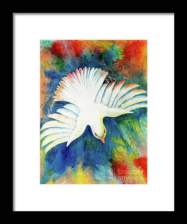 Dove Framed Print featuring the painting Spirit Fire by Nancy Cupp