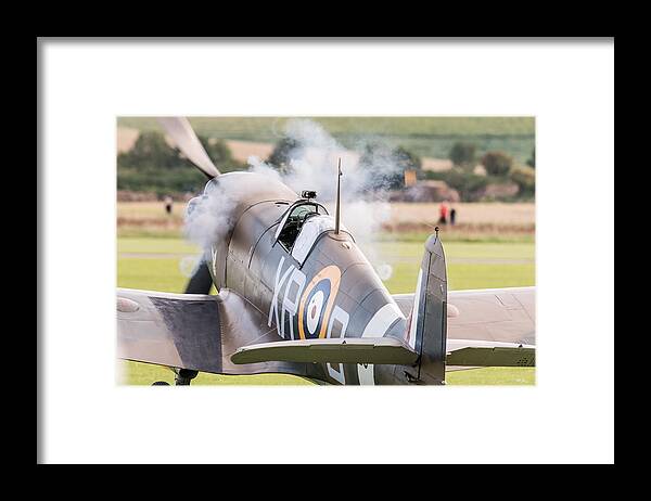 71 (eagle) Squadron Framed Print featuring the photograph Spitfire engine start smoke rings by Gary Eason