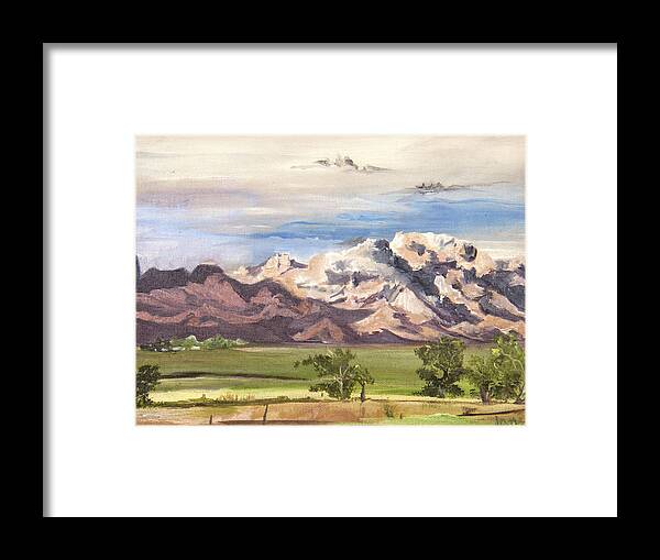 Landscape Framed Print featuring the painting Split Mountain by Nila Jane Autry