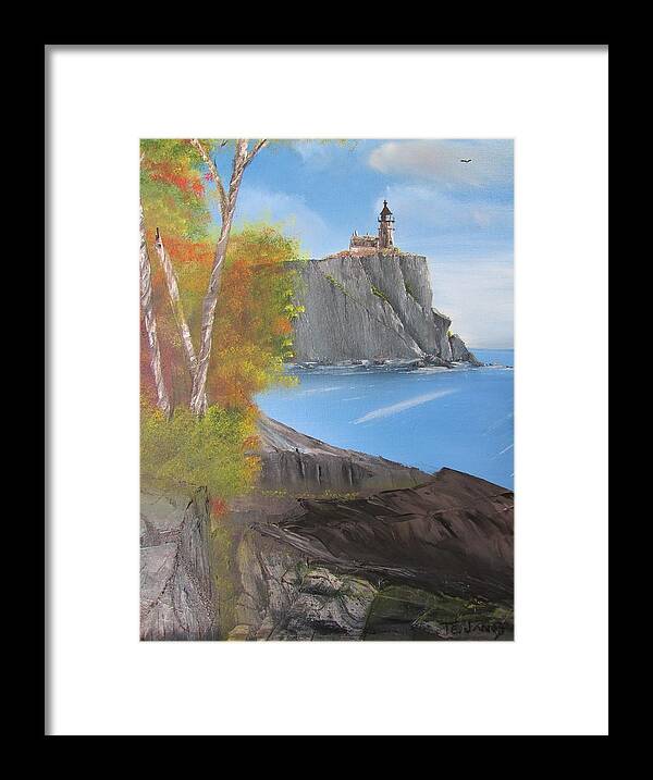 Light House Framed Print featuring the painting Split Rock Lighthouse Minnesota by Thomas Janos