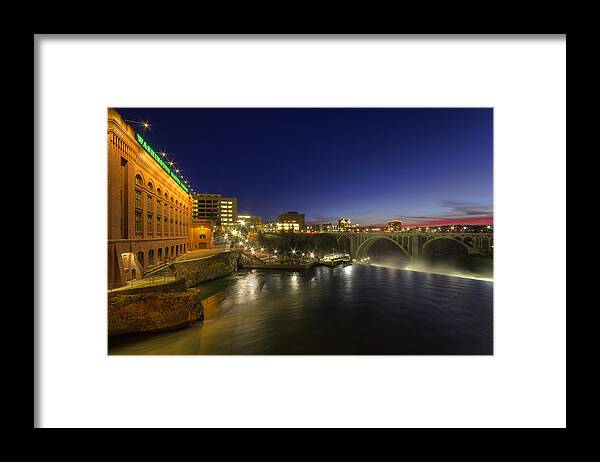 Water Framed Print featuring the photograph Spokane Falls at Night by Mark Kiver