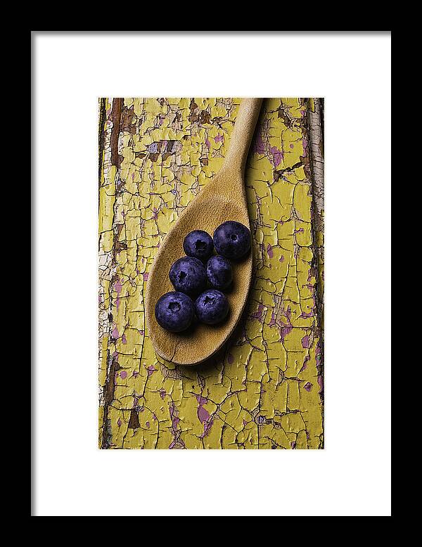 Wooden Framed Print featuring the photograph Spoon Serving Blueberries by Garry Gay