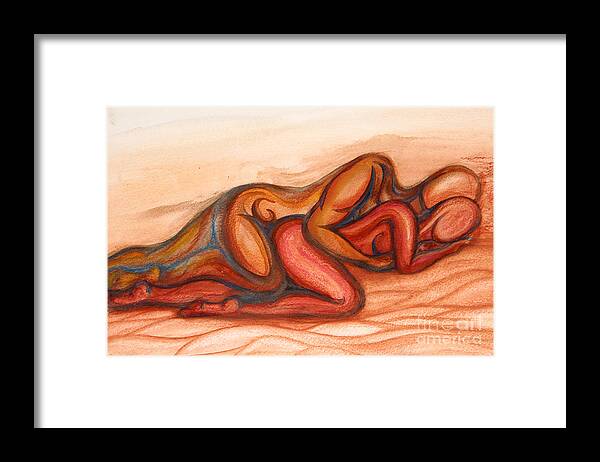 Couple Framed Print featuring the mixed media Spooning by Aurora Jenson