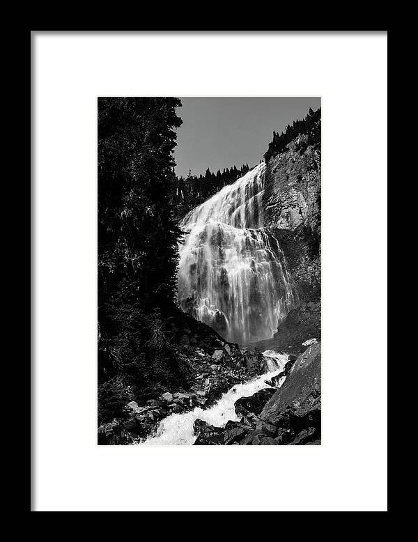 Majestic Framed Print featuring the photograph Spray Falls Black and White by Pelo Blanco Photo
