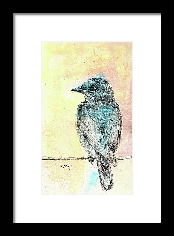 Bluebird Framed Print featuring the mixed media Spring Bluebird by AnneMarie Welsh