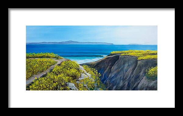 Naples Reef Framed Print featuring the painting Spring mustard frames Santa Cruz Island by Jeffrey Campbell