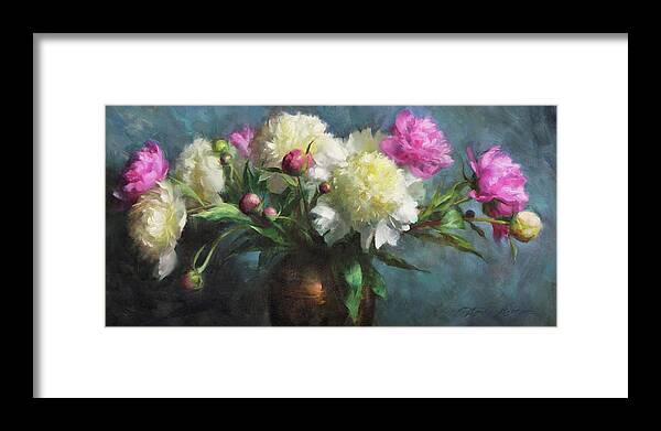 Peonies Framed Print featuring the painting Spring Peonies by Anna Rose Bain