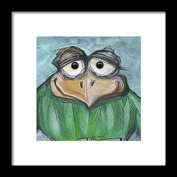 Bird Framed Print featuring the painting Square bird number 2 with eyes by Tim Nyberg