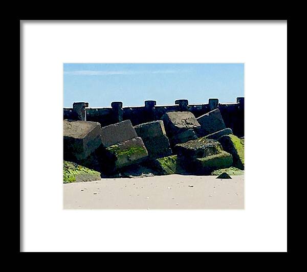  Framed Print featuring the photograph Square mossy blocks at jetty by Dottie Visker