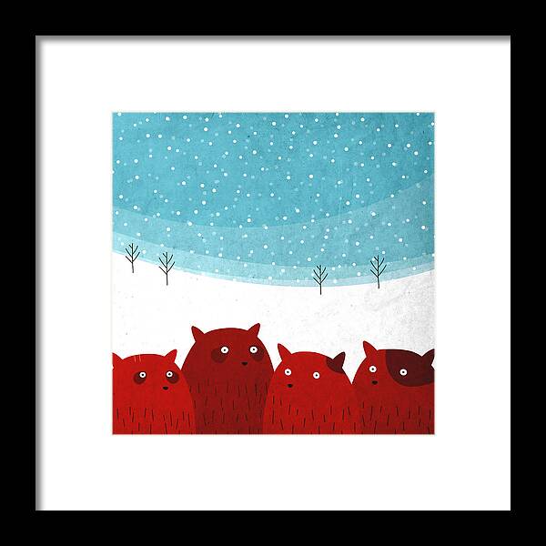 Squirrels Framed Print featuring the digital art Squirrels In The Snow by Fuzzorama