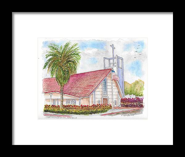 Saint Charles Framed Print featuring the painting St. Charles Catholic Church, San Diego, California by Carlos G Groppa