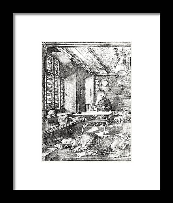 Jerome Framed Print featuring the drawing St Jerome In His Study by Albrecht Durer
