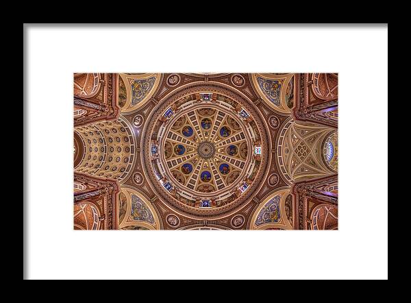Basilica Josaphat Milwaukee Cathedral Church Tabernacle Sanctuary Angel Religion Mass Catholic Polish Wi Wisconsin Ceiling Painted Dome Fractal Art Mirror Symmetry Flower Religious Art Framed Print featuring the photograph St. Josaphat Basilica Ceiling by Peter Herman