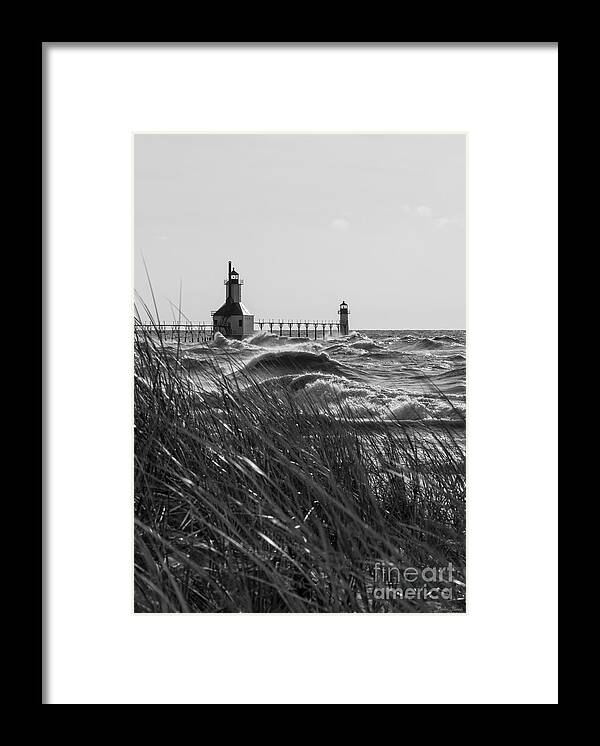 St Joseph Framed Print featuring the photograph St Joseph Behind Sea Oats Grayscale by Jennifer White