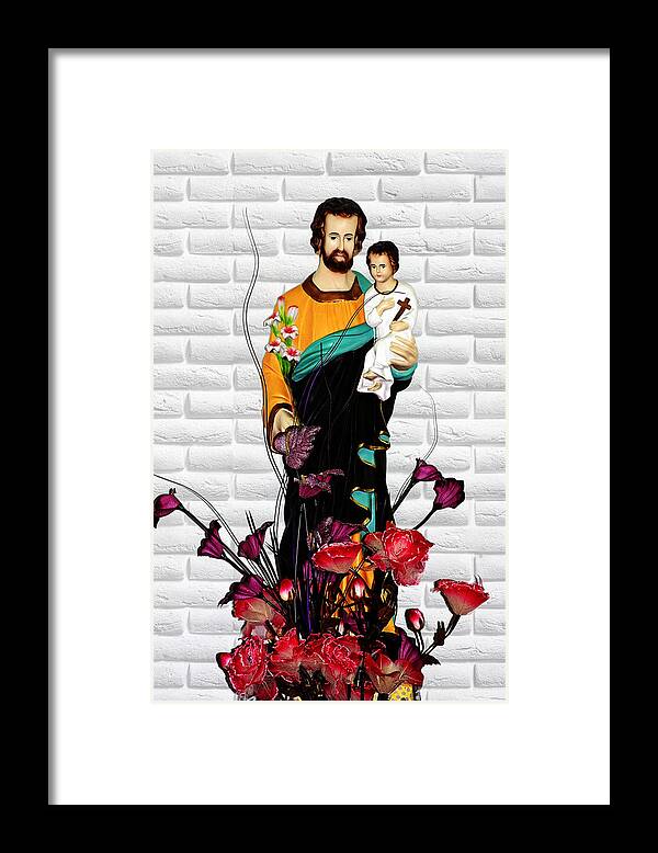 Saint Framed Print featuring the photograph St Joseph holding Baby Jesus - Catholic Church Qibao China by Alexandra Till