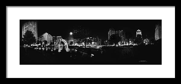 City Garden St. Louis Mo Downtown Water Fountains Artists\' Guild Framed Print featuring the photograph St. Louis City Garden Night BW for Glass by David Coblitz
