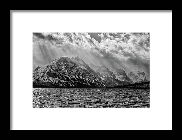 Light Rays Framed Print featuring the photograph St Mary storm, Glacier National Park by Greg Wyatt
