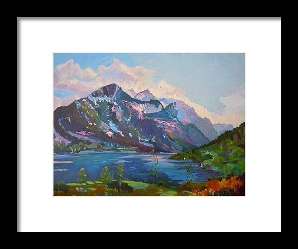 Landscape Framed Print featuring the painting St. Marys Lake Glacier National Park by Francine Frank