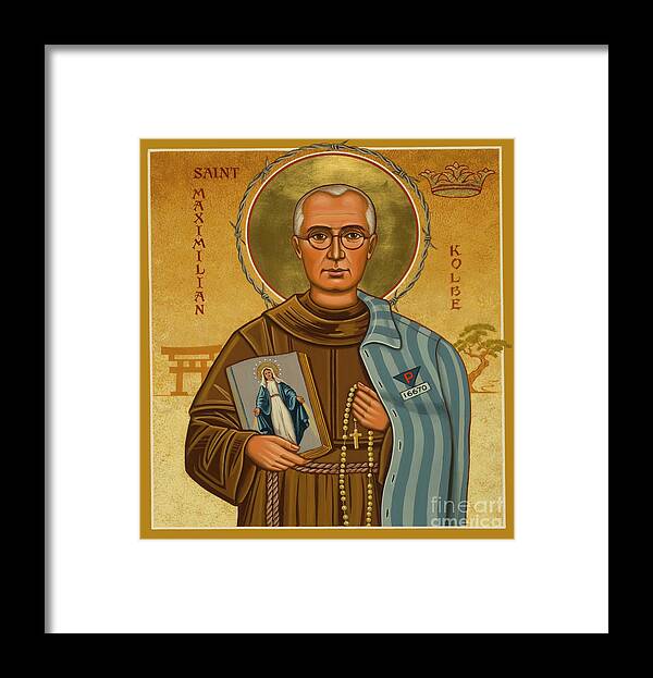 St. Maximilian Kolbe Framed Print featuring the painting St. Maximilian Kolbe - JCKOL by Joan Cole
