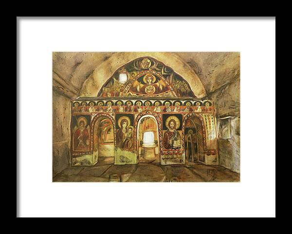 Bulgaria Framed Print featuring the painting St. Nikola Church, Tzarevec, Bulgaria by Henrieta Maneva