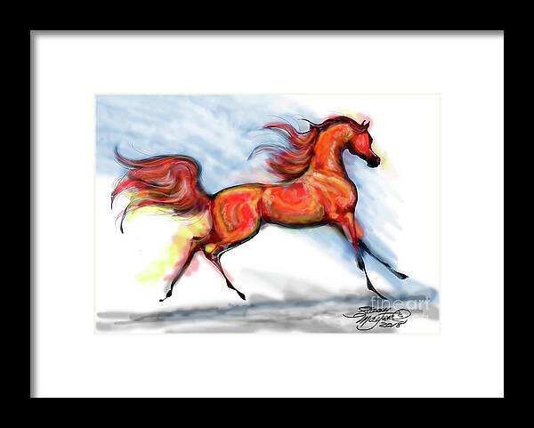 Arabian Horse Drawing Framed Print featuring the digital art Staceys Arabian Horse by Stacey Mayer