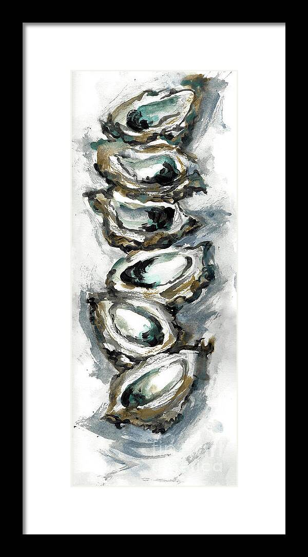 Louisiana Seafood Framed Print featuring the painting Stack of Six oysters on the half shell by Francelle Theriot