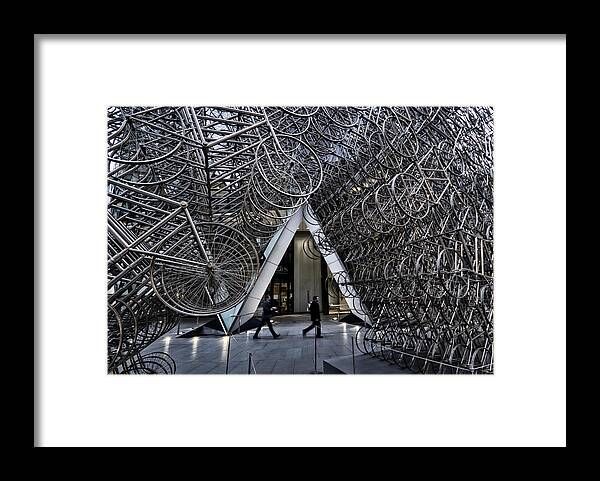 London Framed Print featuring the photograph Stacked bicycles by Shirley Mitchell