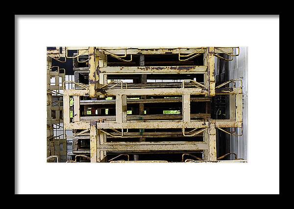 Metal Units Framed Print featuring the photograph Stacked Metal Pallets by Kae Cheatham