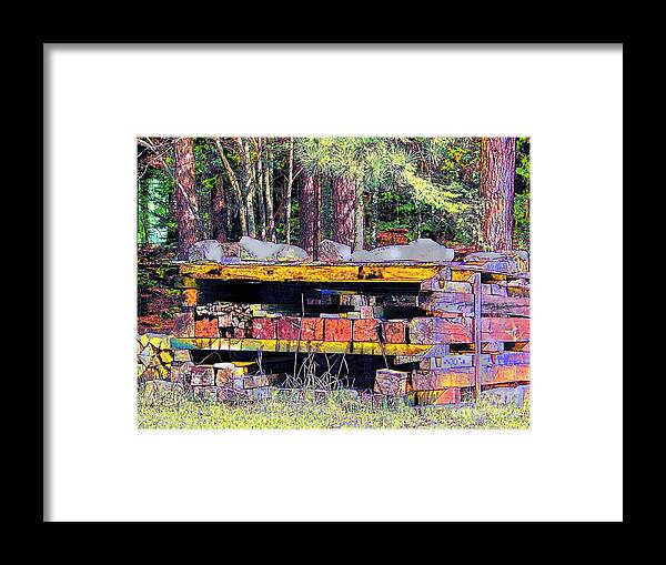  Framed Print featuring the photograph Stacked Wood Sculpture by Shirley Moravec