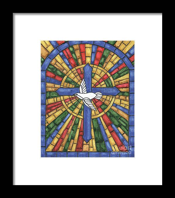 Dove Framed Print featuring the painting Stained Glass Cross by Debbie DeWitt