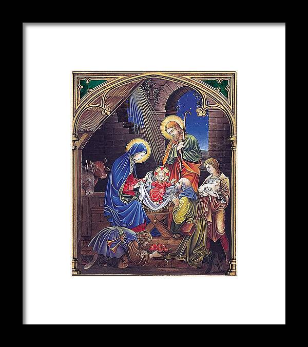 Nativity Framed Print featuring the painting Stained Glass Nativity by Artist Unknown