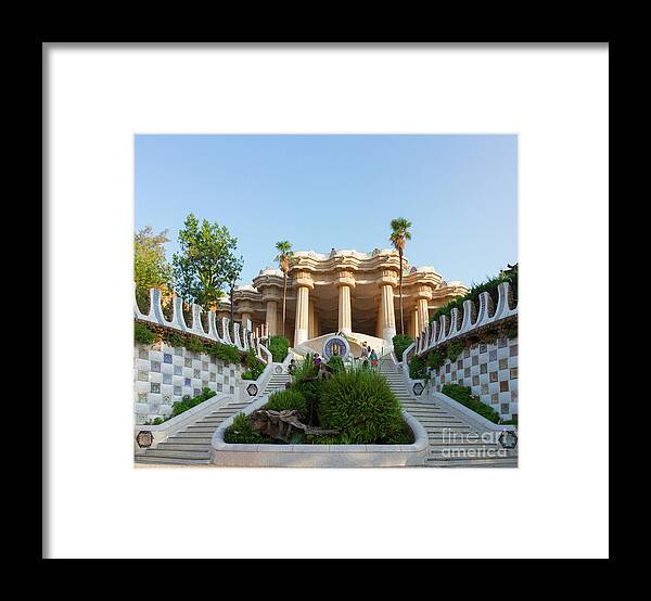 Barcelona Framed Print featuring the photograph Stairs in Park Guell of Barcelona by Anastasy Yarmolovich