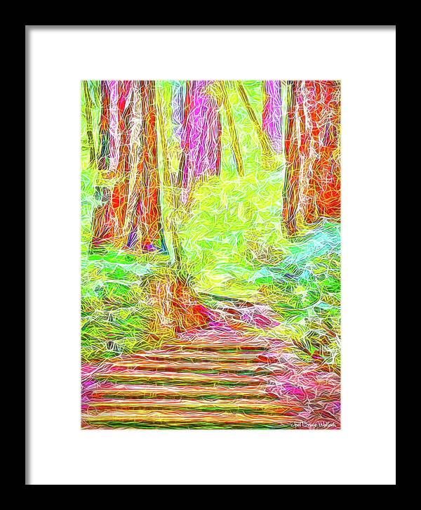 Joelbrucewallach Framed Print featuring the digital art Stairway Through The Redwoods - Tamalpais California by Joel Bruce Wallach