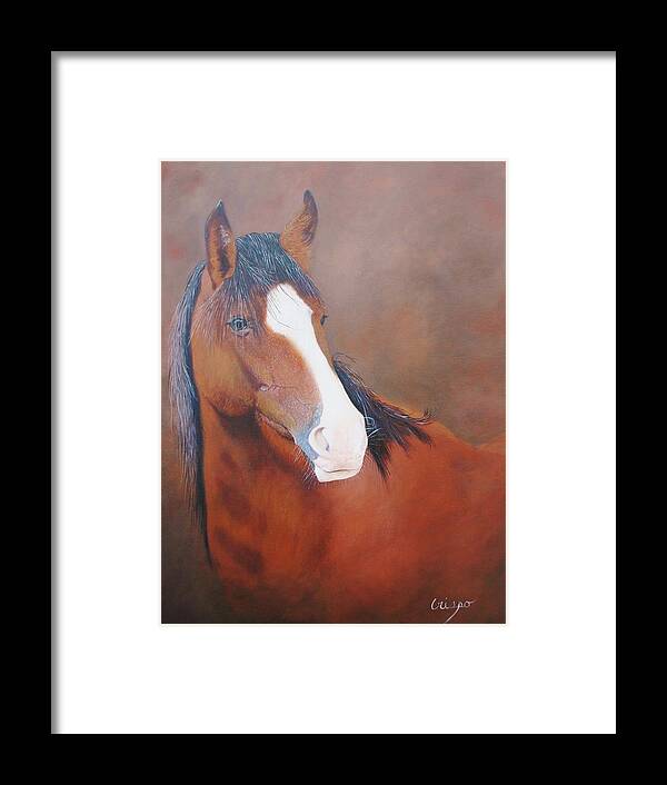 Horse Framed Print featuring the painting Stallion portrait by Jean Yves Crispo