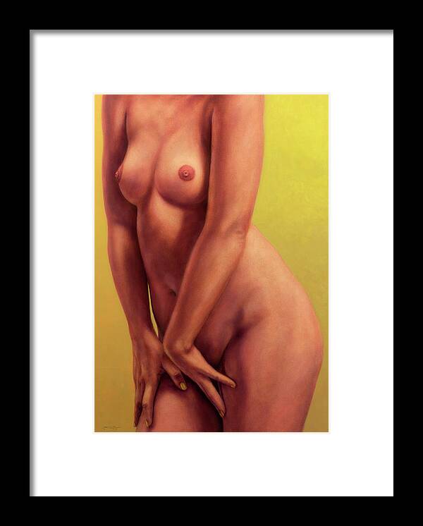 Female Framed Print featuring the painting Standing Figure with Yellow Nails by James W Johnson