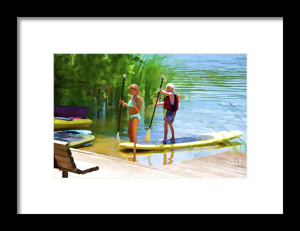 Standup Paddleboarding Framed Print featuring the painting Standup Paddleboarding 4 by Jeelan Clark