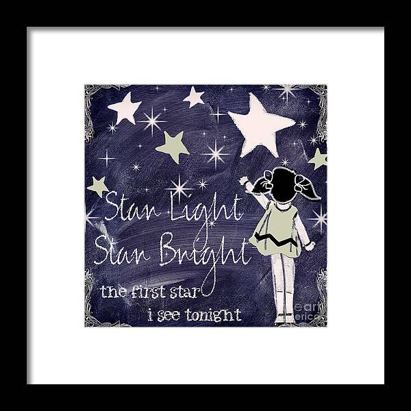 Star Light Star Bright Framed Print featuring the painting Star Light Star Bright Chalk Board Nursery Rhyme by Mindy Sommers